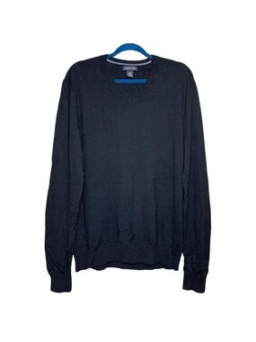 Banana Republic X Fine Merino Wool Knit Sweater Black V-Neck XL Classic Preppy